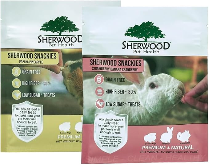 Sherwood Pet Health Snackies for Chinchillas, Rabbits & Guinea Pigs, Grain-Free, Real Fruit, Low Sugar and High in Fiber Treats in Multiple Flavors