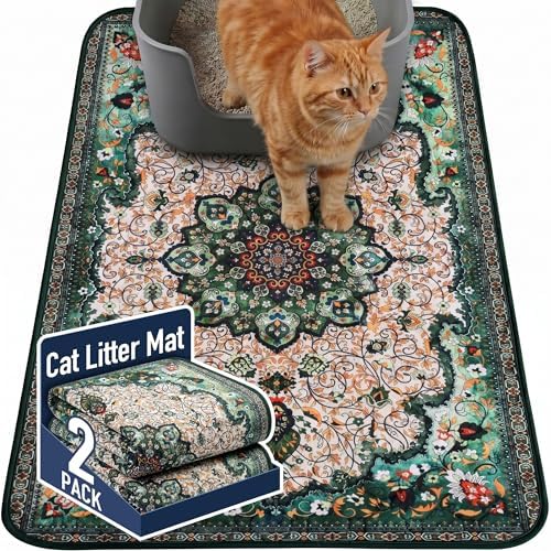 Hompet Cat Litter Mat 2 Pack, 24x36 Large Machine Washable Trapping Mats