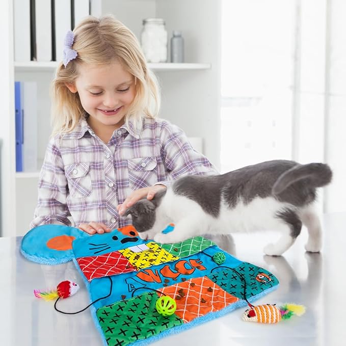 AWOOF Cat Mat, Cute Soft Catnip Mat, Cat Activity Mat Machine Washable Catnip Toys Interactive Cat Toys for Indoor Cats (Mouse Shape)