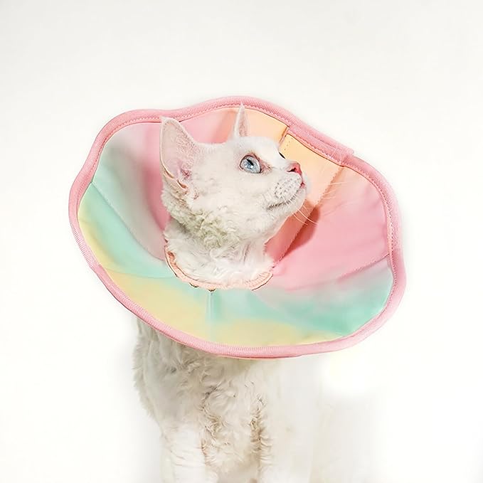 Touchdog Foldable Dog Cone Collar for Cats & Dogs - Adjustable Soft Recovery Collar with Waterproof PU Coating, Lightweight Design, 24.5cm/9.6in Wide Barrier (Pink Gradient Color, XL)