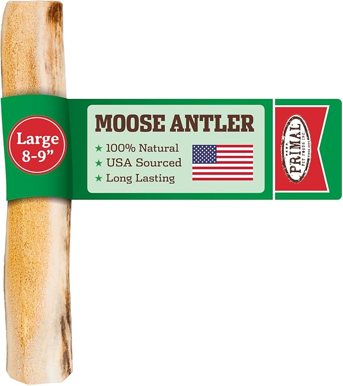 Primal Antlers for Dogs, Grade A Split Moose Antlers for Large Canines 30-45 lb, Natural Chews for Aggressive Chewers, Naturally Shed, Long Lasting Dog Bones, 1 ct