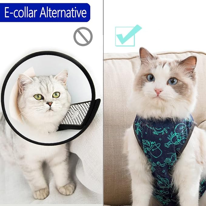 Cat Surgery Recovery Suit Onesie for Cats After Surgery for Surgical Abdominal Wound Or Skin Diseases E-Collar Alternative Wear Neutering Bodysuit Wear (Dark-Blue-M)
