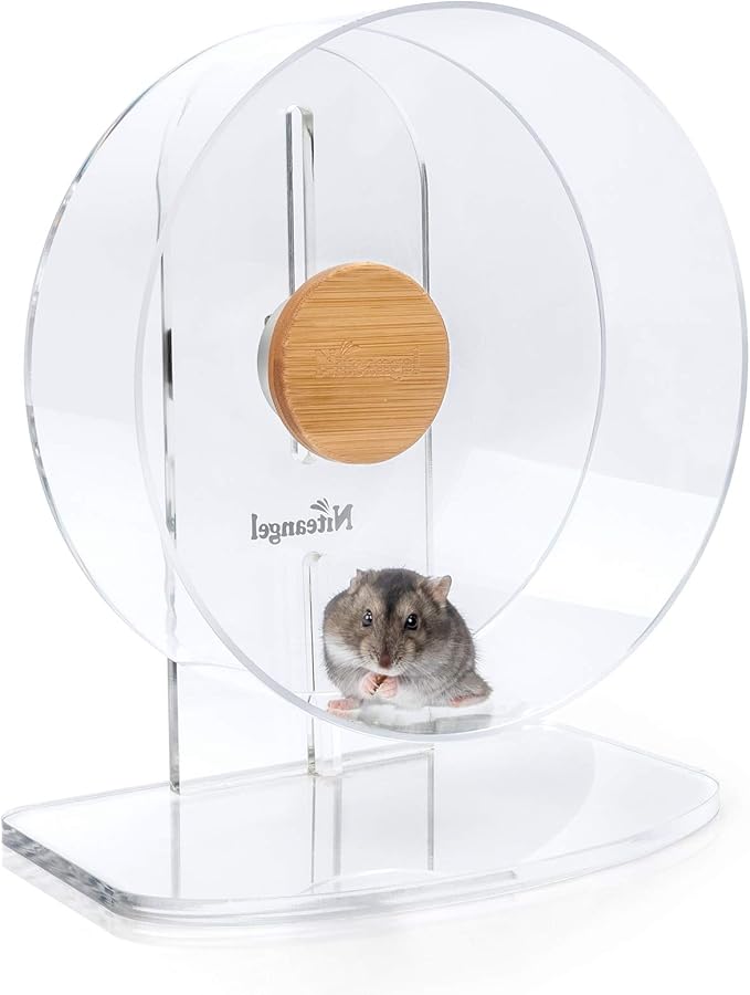 Niteangel Silent Hamster Exercise Wheel: - Dual-Bearing Quiet Spinning Acrylic Hamster Running Wheel for Dwarf Hamster Gerbils Mice Degus Or Other Small Animals (S)
