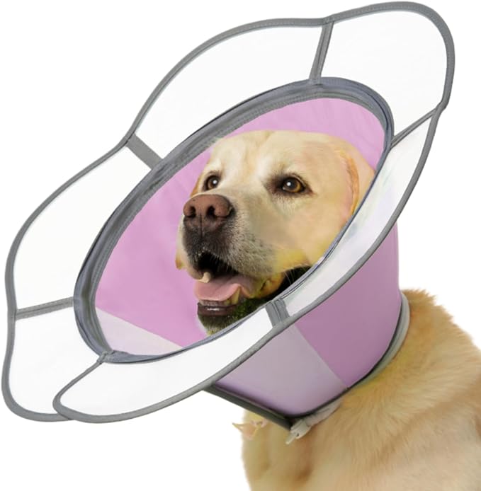 Soft Dog Cone Collar After Surgery Recovery,Adjustable E-Collar with Removable Shield,Lightweight,Breathable Anti-Licking Protective Cone for Large,Medium,Small Pets (Rose Pink, XL (Neck:17''-22''))