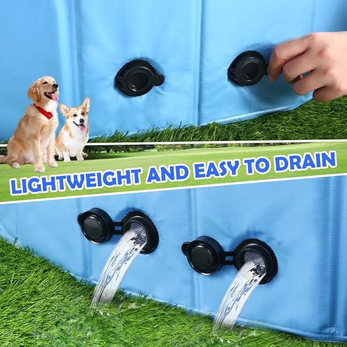 63" Large Dog Pool with Sprinkler, 2-in-1 Foldable Swimming Pool Non-Slip Hard Plastic Splash Sprinkler Kiddie Pool for Outdoor Backyard Kids Dogs Ducks and Pet Baths