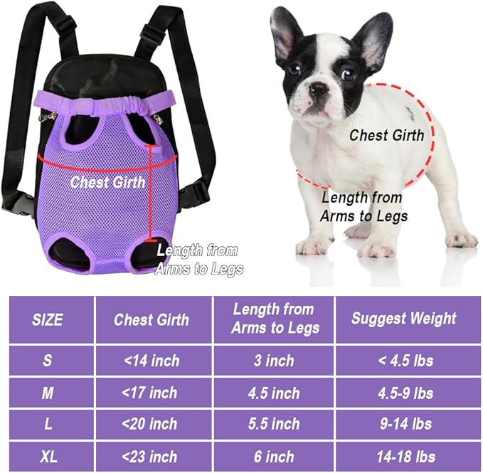 FEimaX Dog Carrier Backpack Pet Legs Out Front Cat Travel Bag, Adjustable Puppy Backpacks Carriers Hands-Free for Small Medium Dogs Cats Hiking Traveling Camping Daily Walking (Small, Purple)
