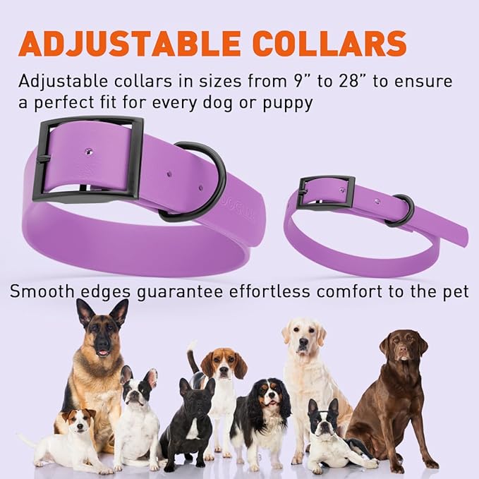 Dogline Biothane Waterproof Dog Collar Strong Coated Nylon Webbing with Black Hardware Odor- Proof for Easy Care Easy to Clean High Performance Fits Small Medium or Large Dogs, Amethyst Purple