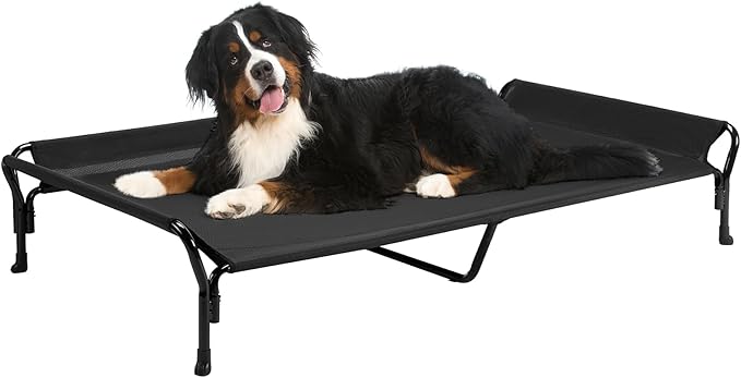 Veehoo Cooling Elevated Dog Bed, Guardrail Raised Pet Cot, Indoor & Outdoor XXL Pet Bed with Washable & Breathable Teslin Mesh, Non-Slip Feet, Dog Couch Bed, 62.5" x 37", Black