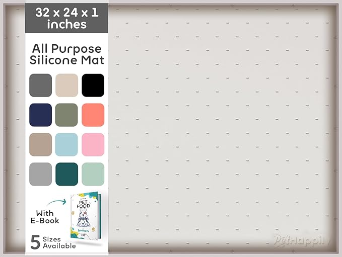 32x24x1” XL Dog Food Mat - All Purpose Under Sink Liner, Washer and Dryer Covers for The Top, Silicone Griddle Mat for Blackstone - Raised Edges Dog Mat for Food and Water Prevent Spill, Waterproof