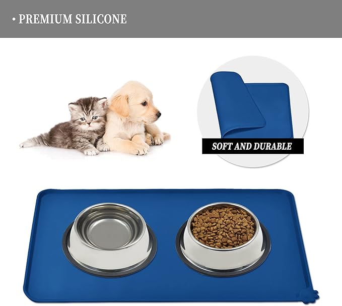 Waterproof Pet Feeding Mat with High Raised Edges, Heavier and Thicker Placemats for Cat Dog Water Bowl with BPA Free, Dogs Cats Food Mats for Messy Drinkers to Prevent Spill and Protect Floors