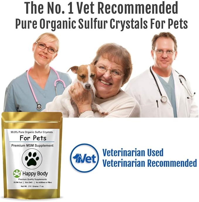 HAPPY BODY Pure MSM Joint Supplement for Dogs, Cats, & Horses – 100% Additive-Free – High Performance, Supports Senior Pets Wellness, Healthy Joints, Mobility, Aches, & Fatigue 7oz - 3 Packs