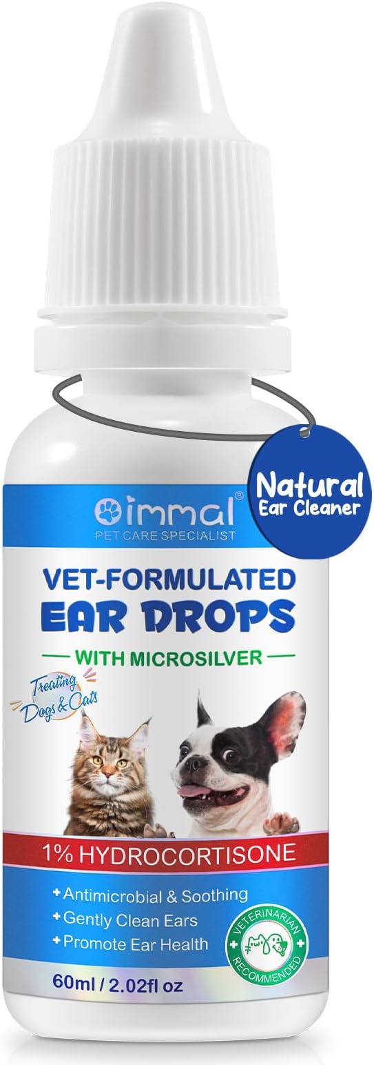 Dog & Cat Ear Infection Treatment Drops, Pets Ear Cleaning Drops with 1% Hydrocortisone for Dog & Cats Yeast Infection, Itchy Ear Relief, Treats Ear Infections for Dogs & Cats - 2 fl oz