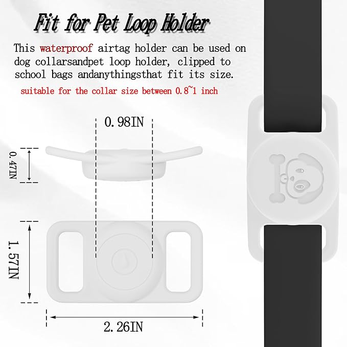 4 Pack Waterproof AirTag Dog Collar Holder Compatible with Apple AirTag, Silicone Hidden Loop Holder for Airtag Tracker, Anti-Lost Dog Collar Air Tag Accessories(Black,White,Red,Blue)