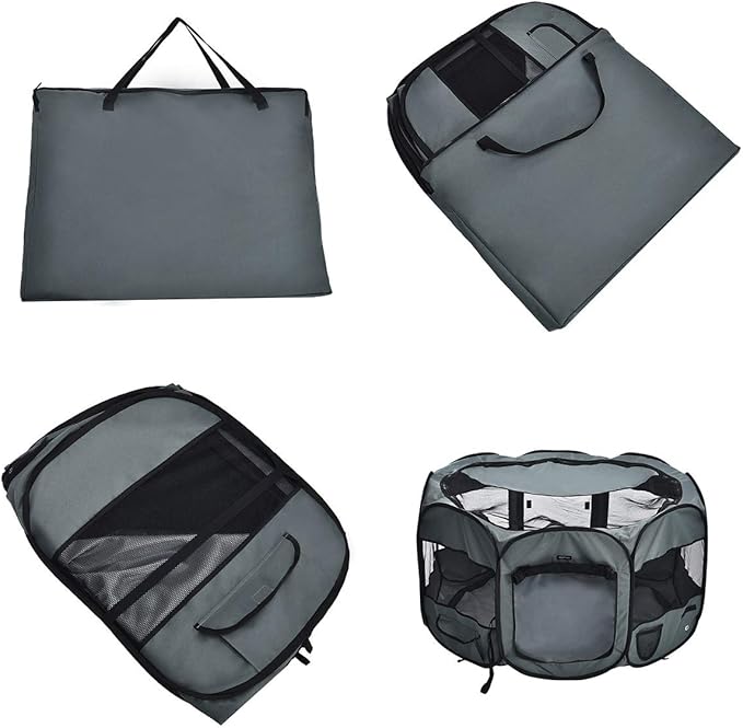 Amazon Basics Portable Soft Pet Dog Octagonal Travel Playpen, Large (45 x 45 x 24 inches), Grey
