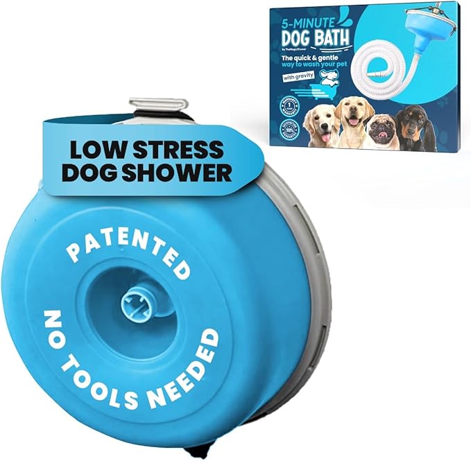5-MinutePetBath Dog Bath Hose Attachment - Shower Head Accessory for Dog Washing - Low Stress Pet Shower - Portable Wash Station for Grooming, Rinse & Cleaning - Attachable Bathing Essential - Blue