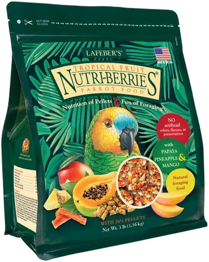 LAFEBER'S Tropical Fruit Nutri-Berries Pet Bird Food, Made with Non-GMO and Human-Grade Ingredients, for Parrots, 3 lb