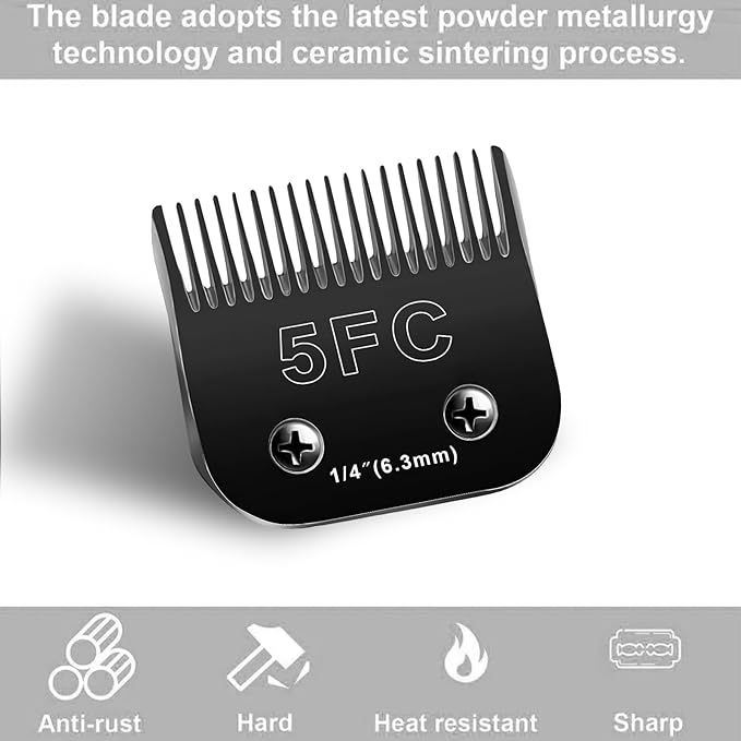 2PCS 5FC Blades Dog Grooming Blades Compatible with Andis/Oster A5/Wahl KM-10 Series Dog Clippers,Detachable Clipper Replacement Blade,Black(5FC/2PCS)