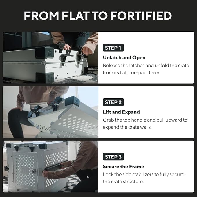 Impact Collapsible Dog Crate - Foldable Hard Crate for Intermediate Dogs - Heavy Duty Travel Kennel with Powder-Coated Aluminum - Quick Setup for Indoor & Outdoor (White, 34" (34.5" L x 23" W x 29" H)