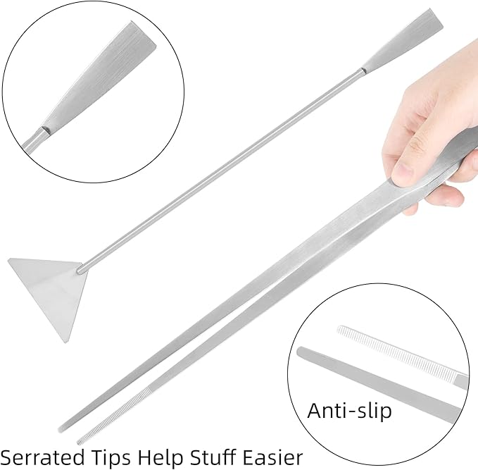 15Inch Extra Long Design Aquarium Aquascaping Tool Stainless Steel Aquascape Tools Kit 4 in 1 Anti-Rust Fish Tank Starter Kit with Long Tweezers Scissors Spatula for Aquarium Plants (Silver)