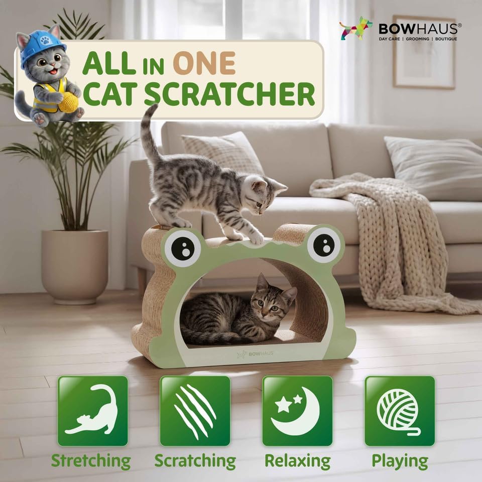 BOWHAUS Frog Style Kitten Scratching Board, Cat Scratcher Lounger