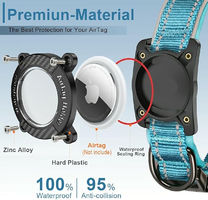 Upgraded AirTag Dog Collar, IP68 Waterproof Dog Collar with Apple Air Tag Holder, Reflective Adjustable Heavy Duty Dog Collars with Soft Padded for Small, Medium and Large Dogs,Blue, L