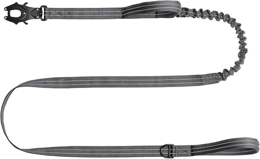 ICEFANG Tactical Dog Leash,K9 Training Walking Bungee Lead with 2 Control Handle,Heavy Duty Quick Release Metal Clasp,for Medium Large Breed (Reflective Grey, 6 FT)