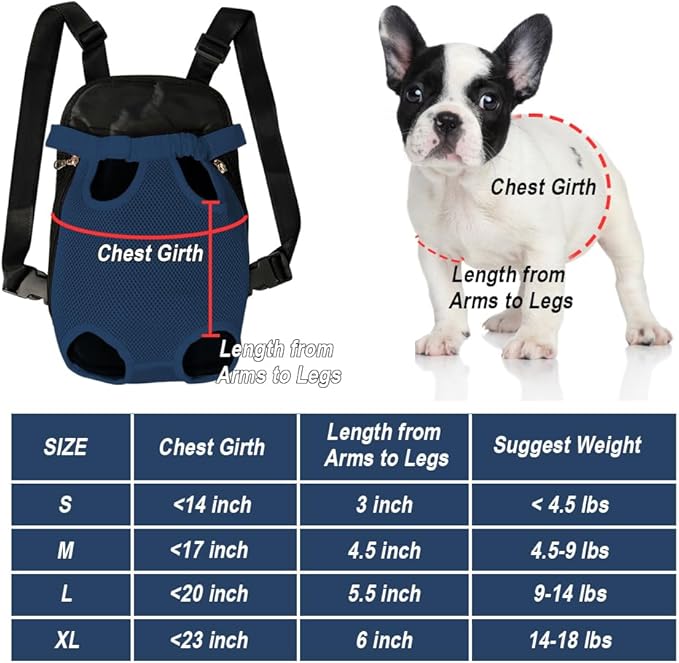 FEimaX Dog Carrier Backpack Pet Legs Out Front Cat Travel Bag, Adjustable Puppy Backpacks Carriers Hands-Free for Small Medium Dogs Cats Hiking Traveling Camping Daily Walking (Large, Navy)