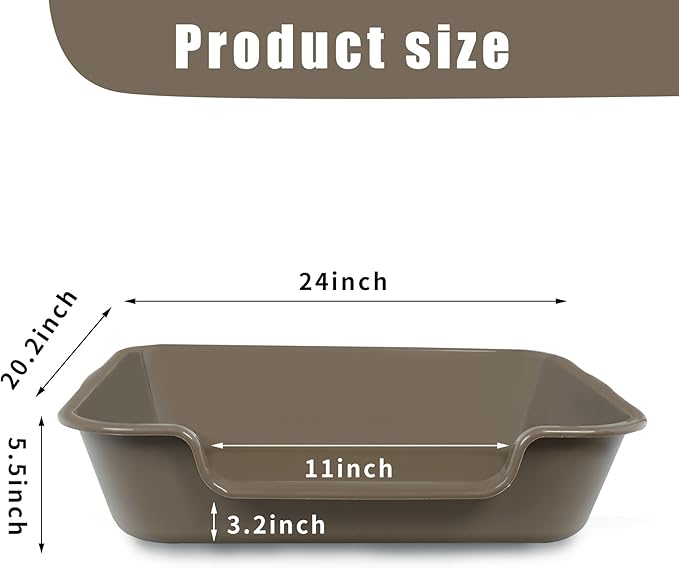 2 Pack of Extra Large Cat Litter Box (ABS Material), Low Entry Senior Litter Pen for Geriatric Kitty Big Cats, Jumbo Pet Safe Litter Boxes Tray for Pets Potty (Light Brown, 24" L x 20" W)