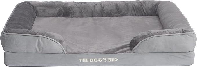 The Dog’s Bed, Orthopedic Standard Foam Waterproof Dog Bed with Standard Support, XL Silver Grey Plush, Waterproof, Supportive Dog Bed with Replaceable Covers, Veterinary Approved