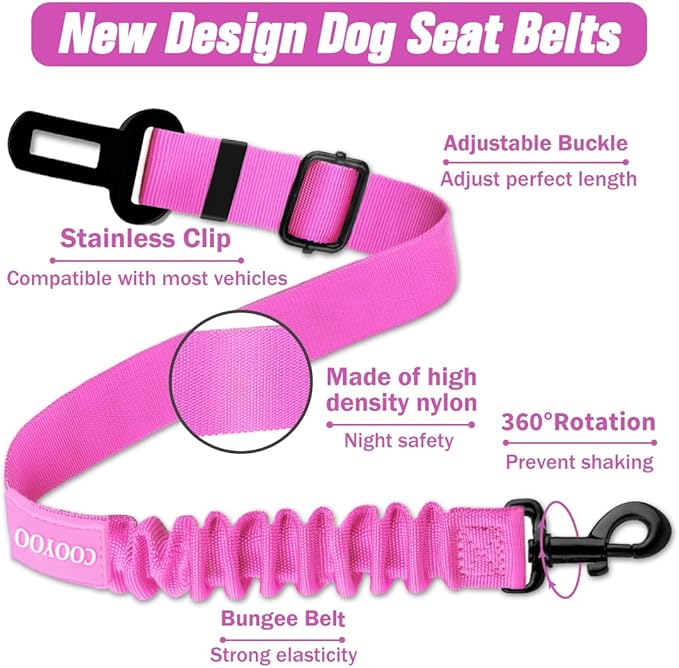 COOYOO Dog Seat Belt, Durability Retractable Dog Car Harness Adjustable Dog Seat Belt for Vehicle Nylon Pet Safety Seat Belts Heavy Duty & Elastic