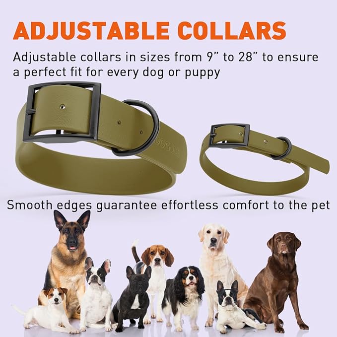 Dogline Biothane Waterproof Dog Collar Strong Coated Nylon Webbing with Black Hardware Odor- Proof for Easy Care Easy to Clean High Performance Fits Small Medium or Large Dogs, Olive Drab Green