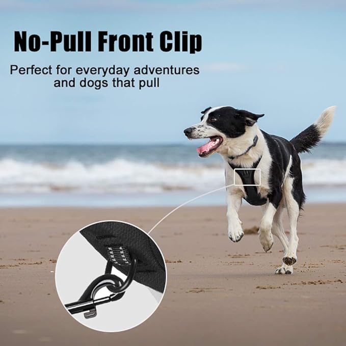 PoyPet No Pull Dog Harness, Reflective Comfortable Vest Harness with Front & Back 2 Leash Attachments and Easy Control Handle Adjustable Soft Padded Pet Vest for Small to Large Dogs (Black,XL)