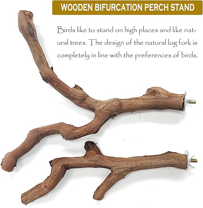 Allazone 4 PCS Natural Wood Bird Perch Stand, Bird Parrot Perch Stand Set, Wooden Parrot Perch Stand Perch Platform Cage Accessories for Parrotlets Cockatiels Budgies Parakeets