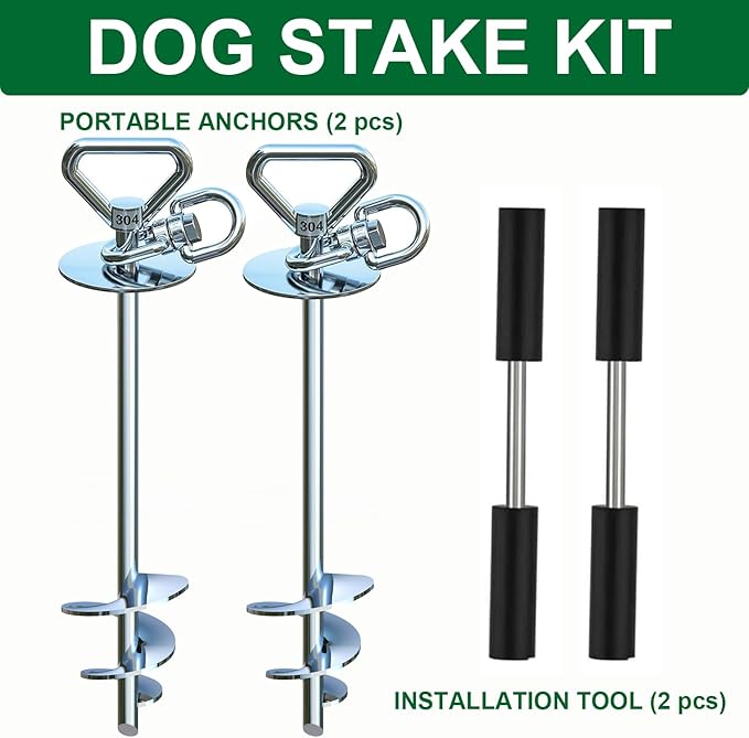 Dog Tie Out Stake (2-Pack),360°Swivel Run Stake,for Yard,Use Any Dog Tie Out Cable or Yard Leash