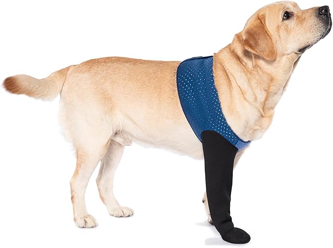 COODEO Dog Socks to Prevent Licking Paws, Healing Boots & Paw Protectors with Non-Slip Bottoms for Wound Protection, Waterproof Sleeve Shoes for Licking（Blue，2XL_Left