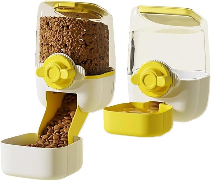 Pet Hanging Automatic Feeders Drinking Bowls，Gravity Rabbit Feeder and Water Set，Cage Cat Food Bowl Feeding Station for Puppy Kitten Chinchilla Hedgehog Guinea Pig Ferret (Blue-Pink Food)