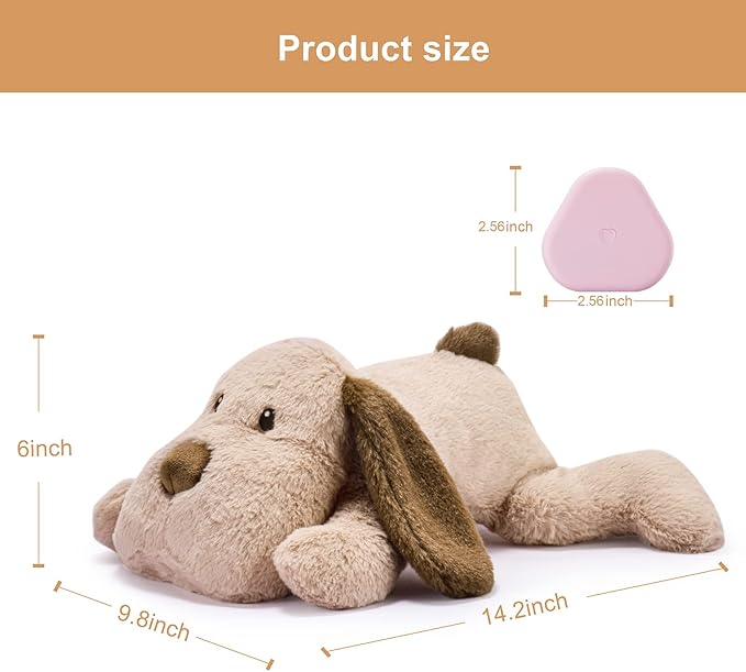 Puppy Heartbeat Toy for Anxiety Relief Dog Behavioral aid Toy for Puppies Sleep Aid Separation Anxiety Soother Cuddle, Brown