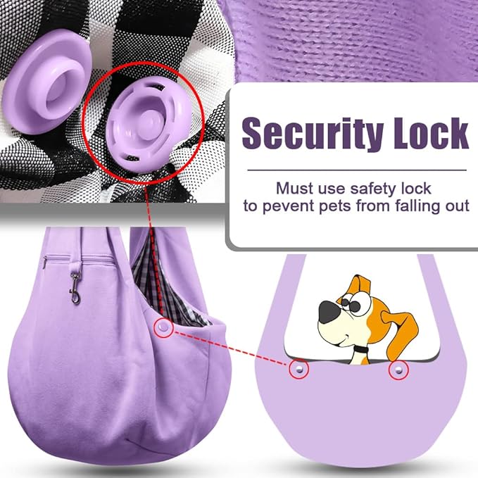 Tomkas Small Dog Sling Carrier - Zipper Pocket & Adjustable Strap - for 3-10 lbs Pets(Light Purple)