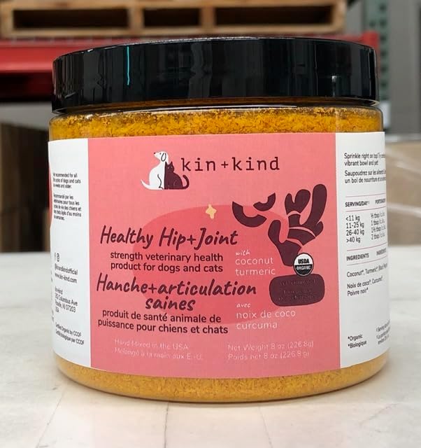 kin+kind Hip+Joint Supplement Dogs & Cats - Vet Formulated Natural Formula with Organic Turmeric, Black Pepper and Coconut- Made in USA - 4 oz (Medium)