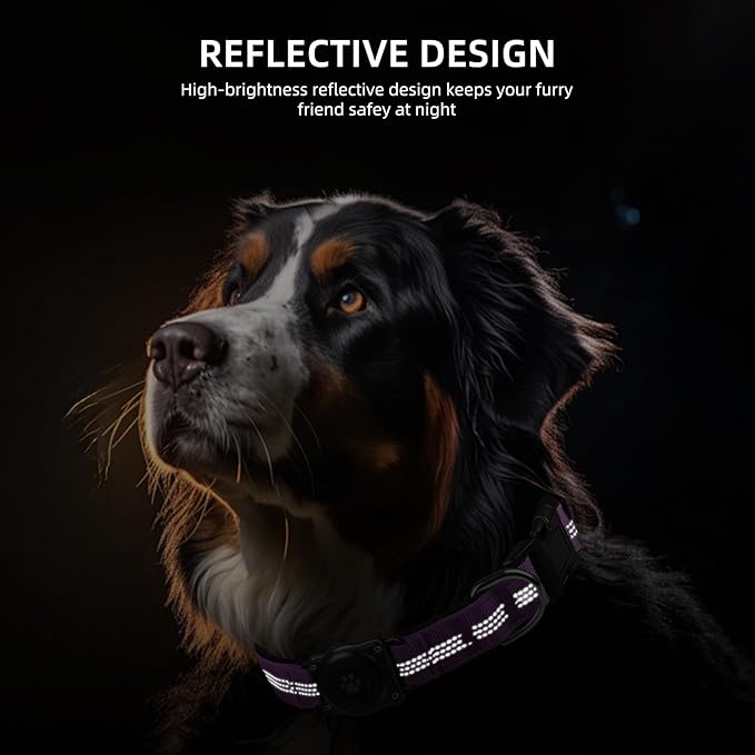 Upgraded AirTag Dog Collar, IP68 Waterproof Air Tag Dog Collar Holder, Reflective, Ultra-Durable, Comfortable Padded, Heavy Duty Dog Collars for Small Medium Large Dogs (L (14.8"-20.3"), Purple)
