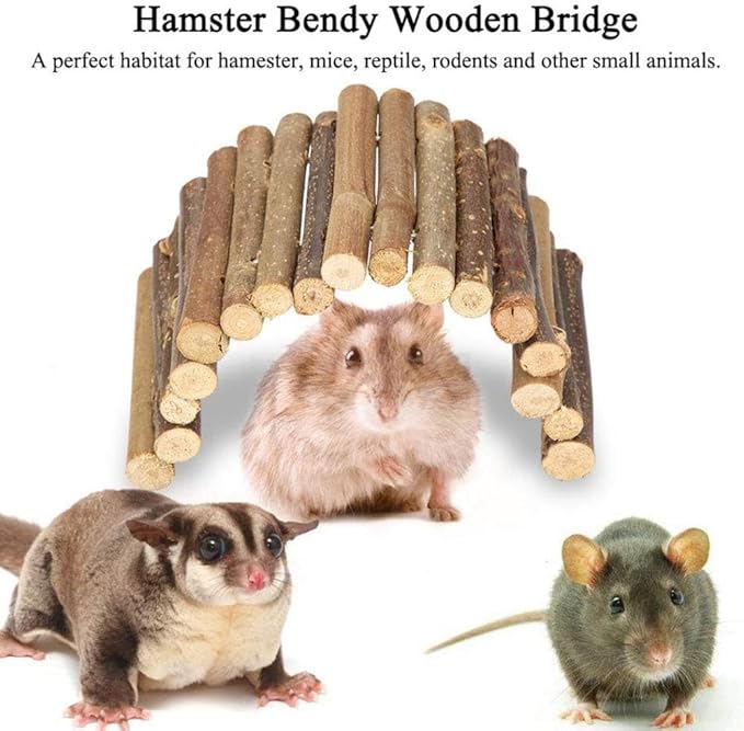 PINVNBY 2 PCS Hamster Toys, Wooden Hamster Ladder Bridge Tunnel Hide, Guinea Pigs Cage Accessories for Chinchillas Guinea Pigs Mouse Rat Ferre, Rodents Natural Hideout for Small Animals