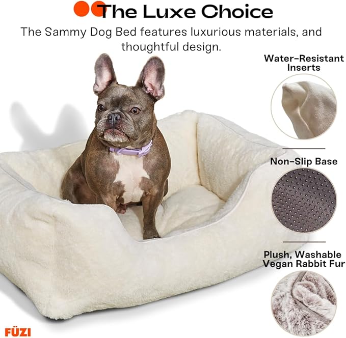 FUZI Luxury Aesthetic Dog Bed for Small Dogs with Washable Cover, Pet Couch, Pet Bed with Sides, Non-Slip Bottom, Soft and Durable Calming Dog Bed, Faux Rabbit Fur, Small 25.1x16.75x9.5 Light Brown