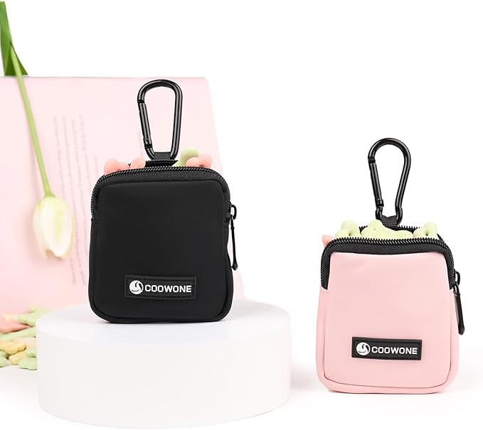 Dog Treat Pouch 2 PCS, Waterproof Small Dog Treat Bag for Leash, Hands Free Dog Walking Bag with Carabiner, Dog Poop Bag Holder for Pet Puppy Travel or Outdoor Use, Zipper Closure to Avoid Spilling