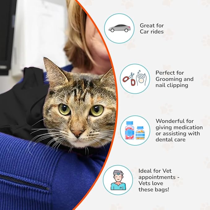 Cozy Comfort Carrier - Small Charcoal Grey Cat Carrier Bag, Soft Cat Carrier and Cat Wrap for Nail Clipping, Vet Visits, Medication Administration, Dental Care, and Traveling