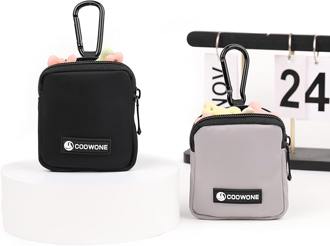 Dog Treat Pouch 2 PCS, Waterproof Small Dog Treat Bag for Leash, Hands Free Dog Walking Bag with Carabiner, Dog Poop Bag Holder for Pet Puppy Travel or Outdoor Use, Zipper Closure to Avoid Spilling