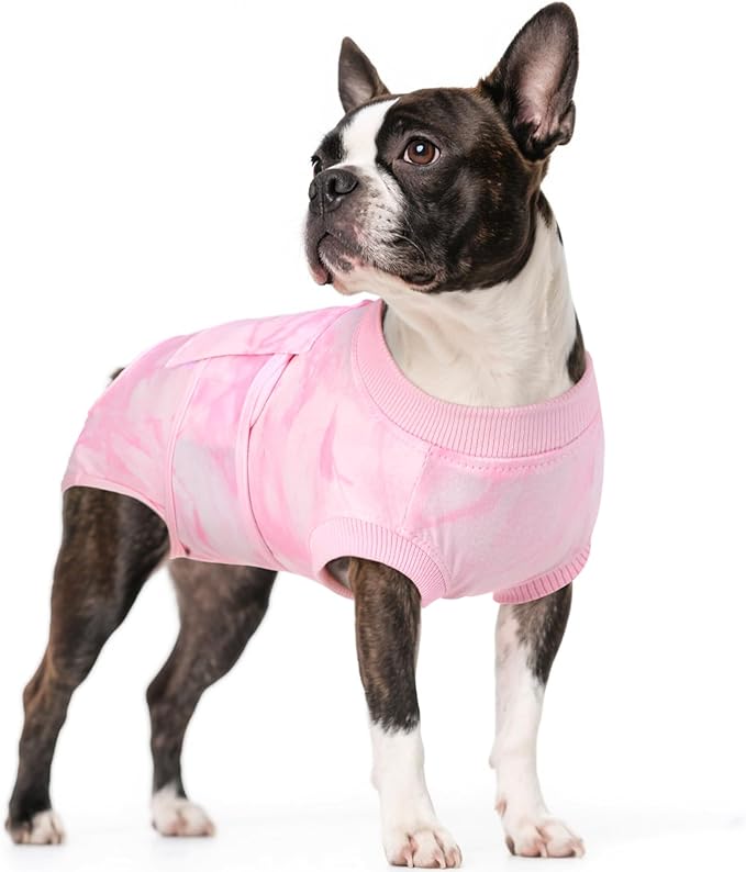 Kuoser Dog Surgery Recovery Suit, Anti Licking Pet Surgical Suit for Dogs Male Neuter, Female Dog Surgery Suit for Spay Subsititute E-Collar Cone, Dogs Body Suits After Surgery Pink Tie Dye M