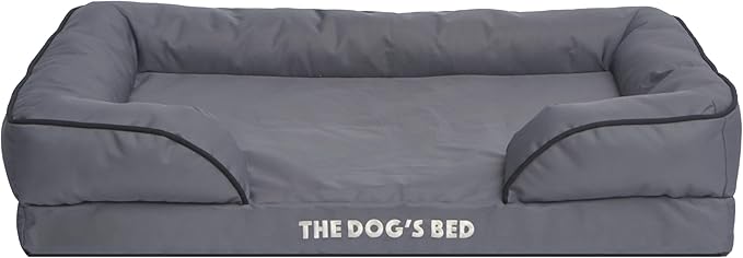 The Dog’s Bed, Orthopedic Standard Foam Waterproof Dog Bed with Standard Support, Large Grey with Black Trim, Waterproof, Supportive Dog Bed with Replaceable Covers, Veterinary Approved