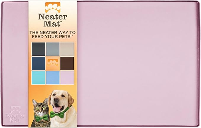 Neater Pet Brands Neater Mat Pet Mats for Food and Water, Cat & Dog Bowl Mat Waterproof Silicone, Feeding Tray, Dog Food Mats for Floors, Placemat w/Raised Edge for Under Bowls, 16” x 10”, Light Pink