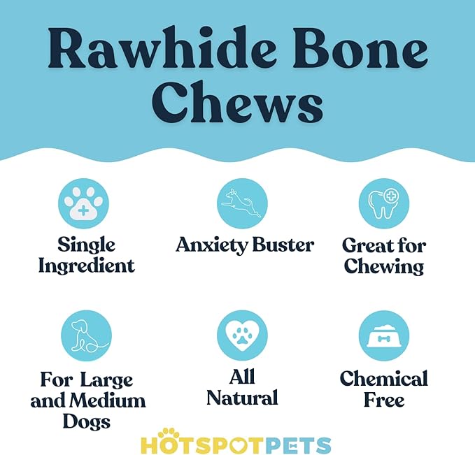 hotspot pets 8-9 Inch Large Rawhide Dog Chew Rolls (20 Pack) - Made from Grass Fed Cows - Great for Dental & Oral Care for Aggressive Chewers Large Dogs, Single Ingredient Treat