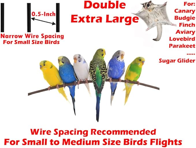 64" Extra Large Double Flight Bird Wrought Iron Double Cage Slide Out Center Divider Side Nesting Box Door Parrot Cage Cockatiel Conure with Removable Rolling Stand Storage Shelf